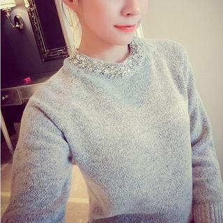 Wool Blend Embellished-neckline Sweater