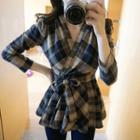Surplice Wrap Plaid Tie-waist Top