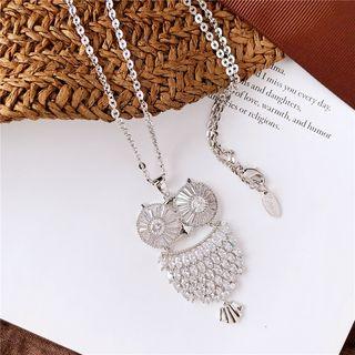 Rhinestone Owl Pendant Necklace As Shown In Figure - One Size