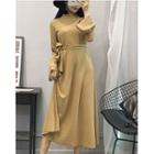 Tie-waist Long-sleeve A-line Midi Dress