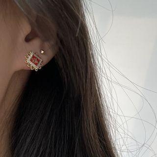 Rhinestone Chinese Character Stud Earring 1 Pair - As Shown In Figure - One Size