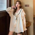 Color-block Ruffle Loose-fit Blouse Almond - One Size