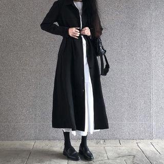 Long-sleeve A-line Midi Dress Black - One Size