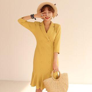 Double-breasted Ruffle-hem Midi Dress