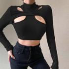 Long Sleeve Cut-out Plain Crop Top
