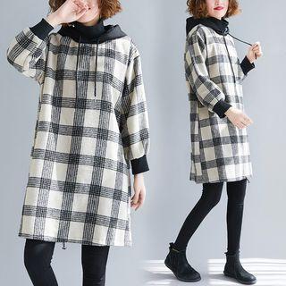Mock Two-piece Plaid Mini Hoodie Dress