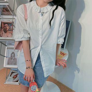 Short-sleeve Lace Trim Chiffon Shirt