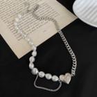 Faux Pearl Heart Necklace Silver - One Size