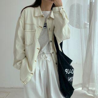 Button Denim Jacket Almond - One Size