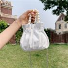 Faux Pearl Strap Drawstring Bucket Bag