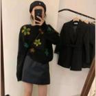 Floral Print Sweater / Mini A-line Skirt / Set