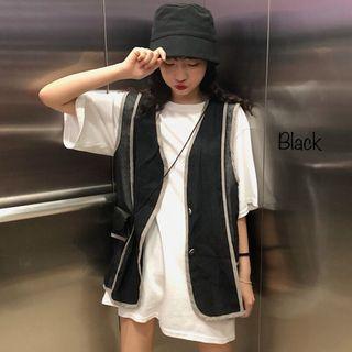 Button Vest / Elbow-sleeve Plain T-shirt
