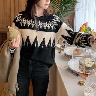 Geometric Patterned Loose-fit Sweater As Figure - One Size