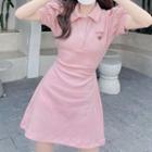 Puff-sleeve Heart Embroidered A-line Polo Dress