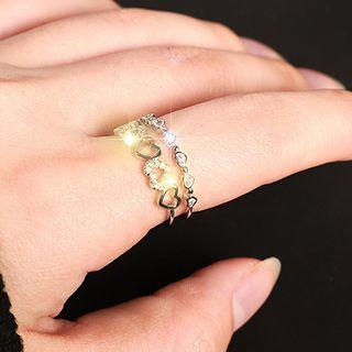 Rhinestone Cutout Heart Layered Open Ring