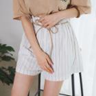 Band-waist Stripe Shorts With Cord