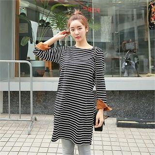 Contrast-cuff Stripe T-shirt Dress