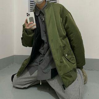 Front Pocket Plain Zip Baseball Jacket
