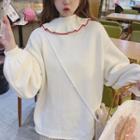 Ruffle-hem Puff-sleeve Sweater As Shown In Figure - One Size