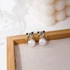 Tiger Faux Pearl Drop Earring 1 Pair - E1258 - 2 - Gold & White & Black - One Size