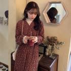 Long-sleeve Floral Midi A-line Dress / Long-sleeve Lace Top