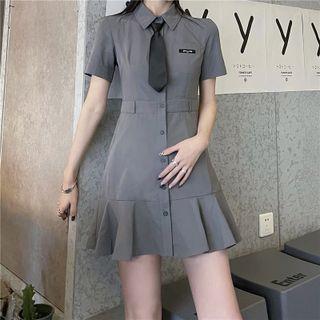 Set: Short-sleeve Shirtdress + Belt
