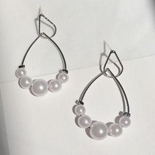 Faux Pearl Droplet Hoop Earring