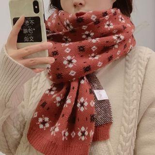 Flower Print Knit Scarf Vintage Red - One Size