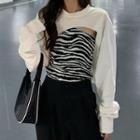 Asymmetric Zebra Print Camisole Top / Cropped Pullover
