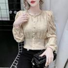 Long-sleeve Buttoned Eyelet Lace Crop Top