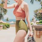 Halter-neck Two-tone Tankini