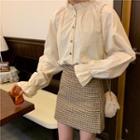 Flared-cuff Blouse / Plaid Mini A-line Skirt