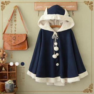 Ear Accent Hooded Buttoned Coat