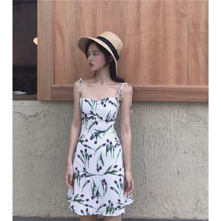 Flower Print Shoulder-tie A-line Dress