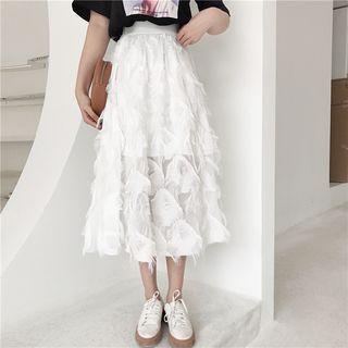 Fringed High-waist Midi Skirt