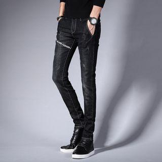 Letter Print Ripped Skinny Jeans