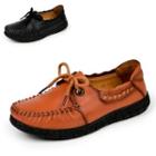 Genuine-leather Lace-up Stitched Casual Shoes
