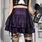 Plaid Lace-up Tiered Mini A-line Skirt