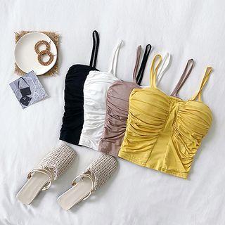 Spaghetti Strap Crinkled Padded Cropped Top
