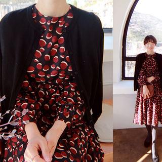 Tie-waist Patterned Dress Red - One Size