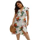 Sleeveless V Neck Printed A-line Dress