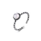 925 Sterling Silver Simple Fashion Geometric Round Pink Imitation Moonstone Adjustable Open Ring Silver - One Size