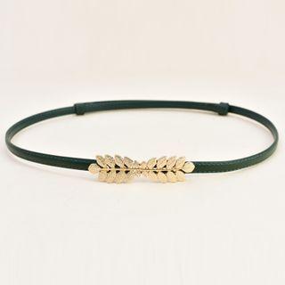 Leaf Alloy Genuine Leather Slim Belt