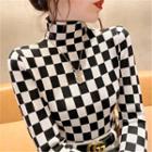 Checkered Turtleneck Sweater Checkered - Black & White - One Size