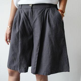 Linen Blend Band-waist Wide-leg Shorts