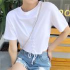 Plain Cropped Lace Up Detail Short Sleeve T-shirt