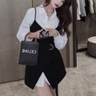Long-sleeve Plain Shirt + Spaghetti-strap Plain Vest
