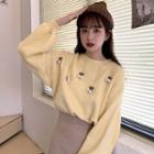 Long-sleeve Mock-neck 3d Cherry Knit Top
