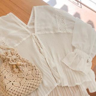 Tie-front Chiffon Cardigan Ivory - One Size