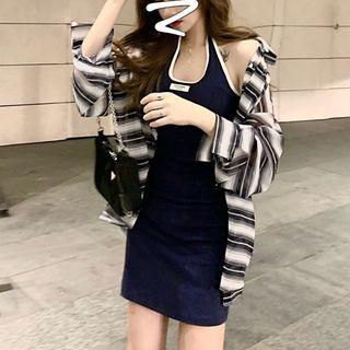 Halter Contrast Trim Mini Dress / Shirt